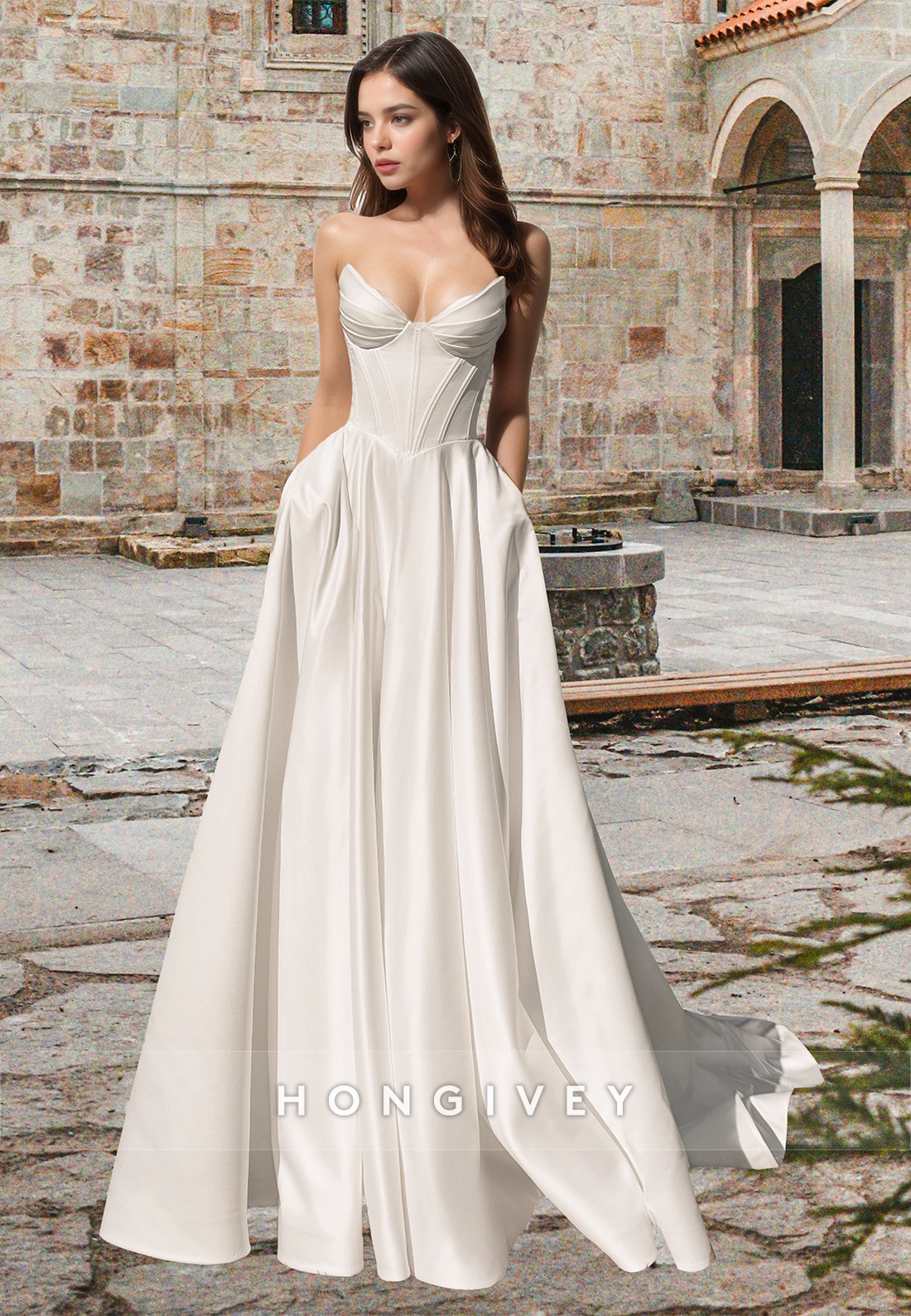 Simple Bateau Empire Strapless A-Line Satin Engagement Bridal Wedding Dress