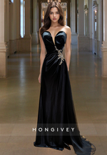 Sexy Black Sweetheart Empire A-Line with Train Formal Evening Dress Party Gown