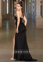 Sparkle Sexy Sweetheart High Slit with Bow Formal Evening Dress Party Gown