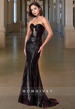 Sequined Strapless Trumpet Evening Dress Glitter Formal Party Gown 2025