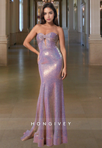 Sequined Strapless Trumpet Evening Dress Glitter Formal Party Gown 2025