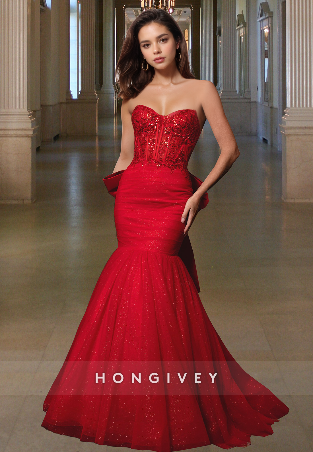 Stunning Sweetheart Bow Mermaid Evening Dress Sexy Applique Formal Gown 2025