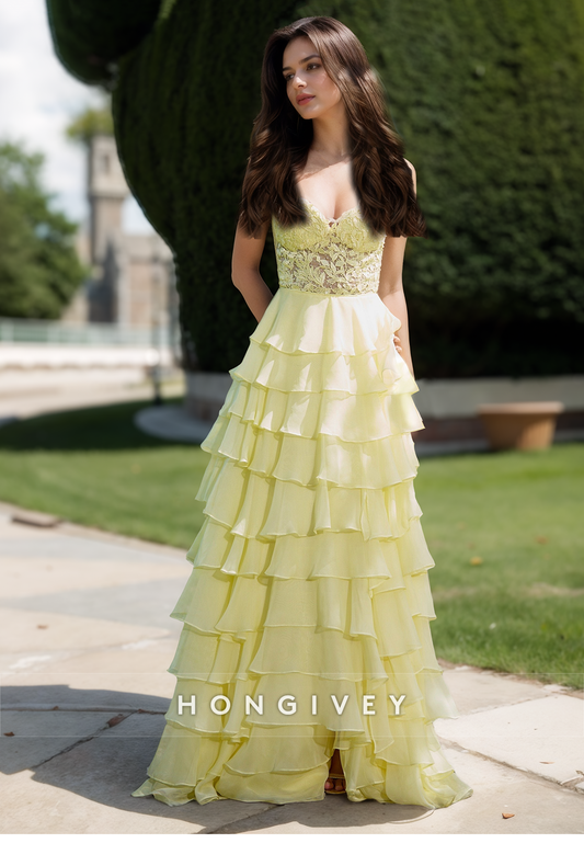 Tulle A-Line Ruffles Tulle Quinceanera Birthday Princess Party Prom Dress Ball Gown