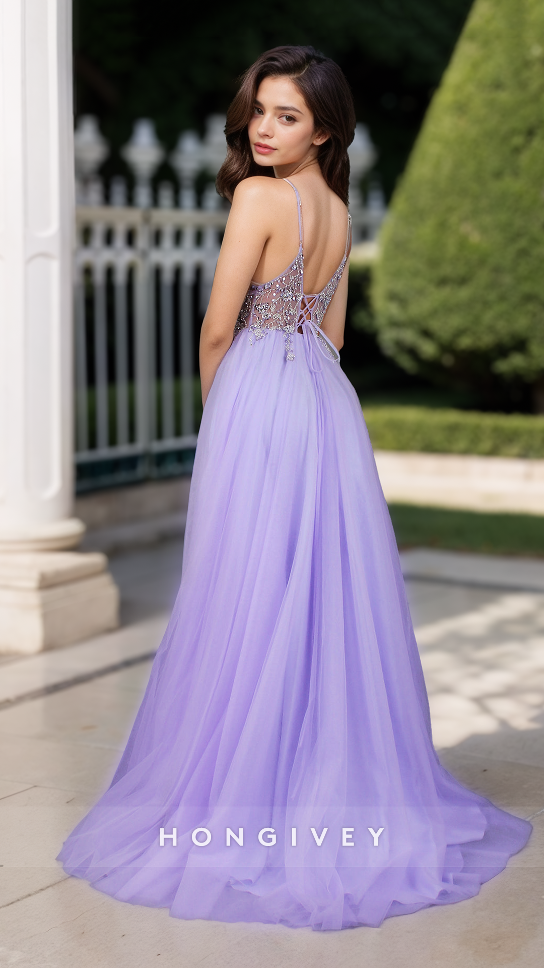 Classy Spring Spaghetti Straps Applique Tulle Long Evening Prom Dress Ball Gown