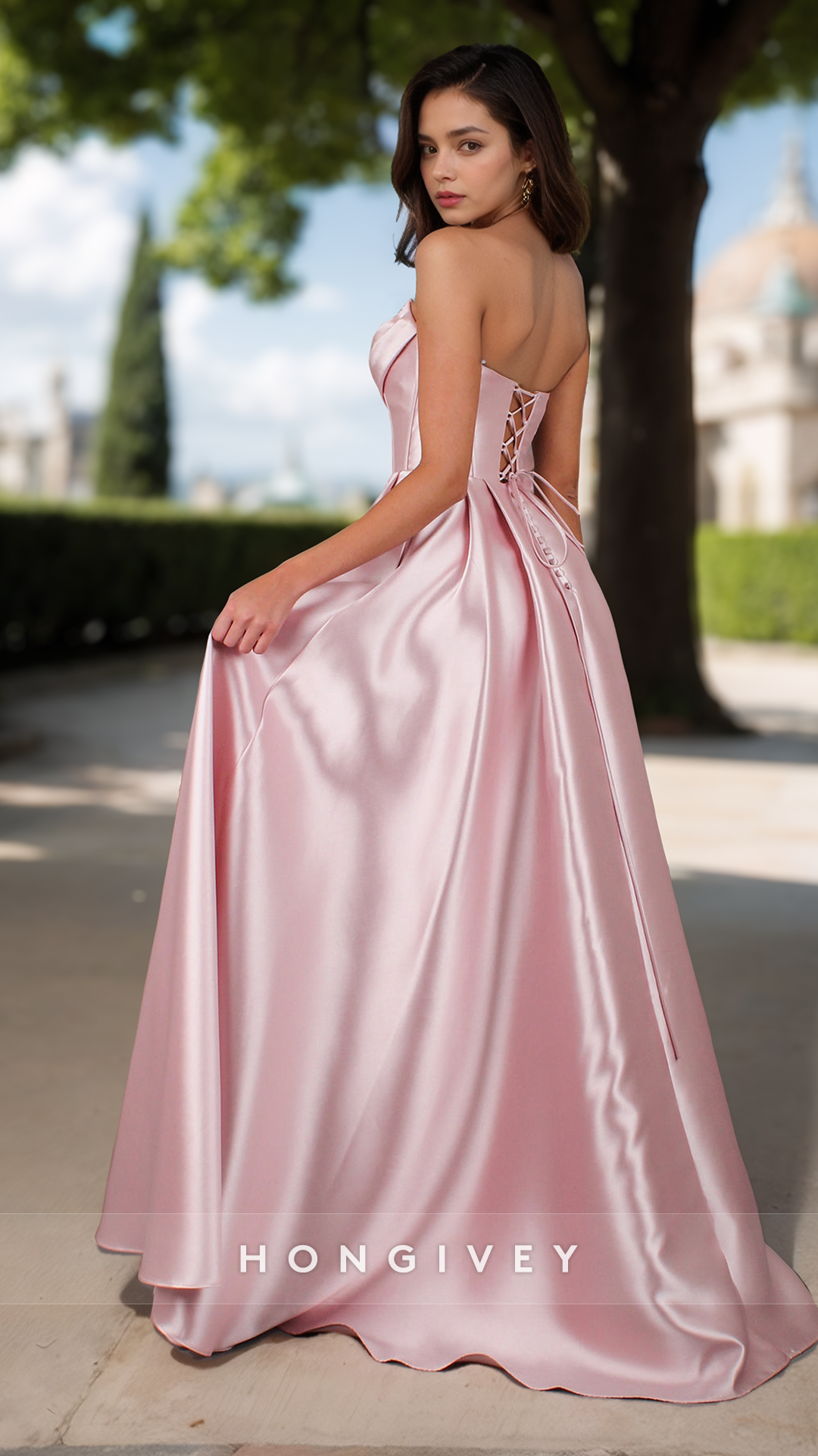 Solid Bateau Strapless Evening Prom Dress A-Line Satin Formal Party Ball Gown