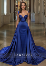 L1164 - Couture Ruched With Train Party Prom Evening Formal Dress