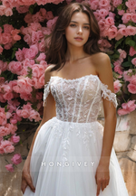 HONGIVEY Stunning Tulle Wedding Dress Side Slit A-Line Off-Shoulder Bride Gown