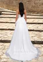 HONGIVEY Simple Organza Tulle Strapless Sleeveless A-Line Wedding Dress with Side Slit