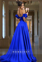 Off-Shoulder A-Line with Slit Royal Blue Evening Dress Prom Gown Ball Gown