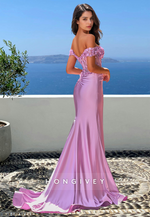 Floral Off-Shoulder Ruched Sheer Trumpet with Slit Spring Formal Evening Dress