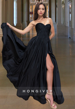 Classic Solid Sweetheart A-Line with Slit Evening Prom Dress Ball Gown