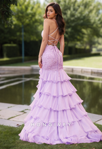 Lilac Applique Tiered Ruffles with Slit Quinceanera Party Evening Prom Dress Ball Gown