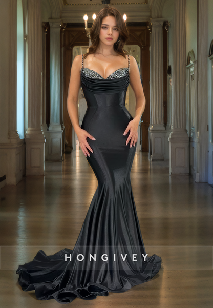 L1020 - Sexy Crystal Beaded Mermaid With Train Formal Party Evening Prom Dress