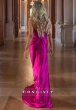 HONGIVEY Sexy V-Neck Backless Fuchsia Side Slit Mermaid Evening Dress Formal Gown