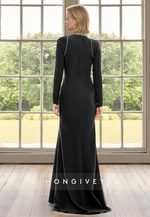 High Neck Long Sleeves Trumpet Mother of the Bride Wedding Guest Dress