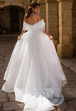 Chic Tulle A-line Off-Shoulder With Side Slit With Train Wedding Dress