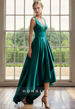 Satin A-Line V-Neck Sleeveless High Low Mother of the Bride Dress