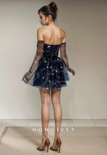 Tulle A-Line V-Neck Appliques Short Party Homecoming Dress