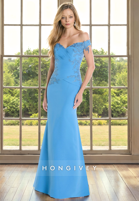 Trumpet Off-Shoulder Sleeveless Appliques Cocktail Mother Of Bridge Dress