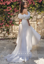 Chic Off-Shoulder Ruched Trumpet Satin with Side Slit Wedding Dress Bride Gown