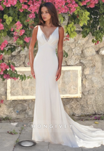 HONGIVEY Sexy V-Neck Backless Straps Mermaid Beach Wedding Dress with Train Bride Gown