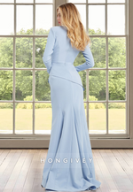 Sexy Deep V-Neck Long Sleeves Trumpet  Mother of the Bride Dress HONGIVEY