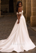 Sexy Satin A-Line Off-Shoulder Empire With Side Slit Train Wedding Dress