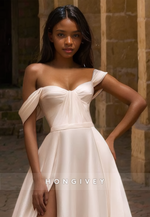 Sexy Satin A-Line Off-Shoulder Empire With Side Slit Train Wedding Dress