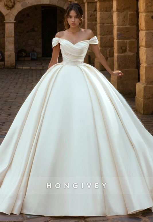 Chic Satin A-Line Off-Shoulder Sleeveless Wedding Dress