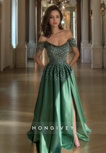 Luxury Beaded Off-Shoulder A-Line Evening Dress Formal Party Gown Prom Gown HONGIVEY