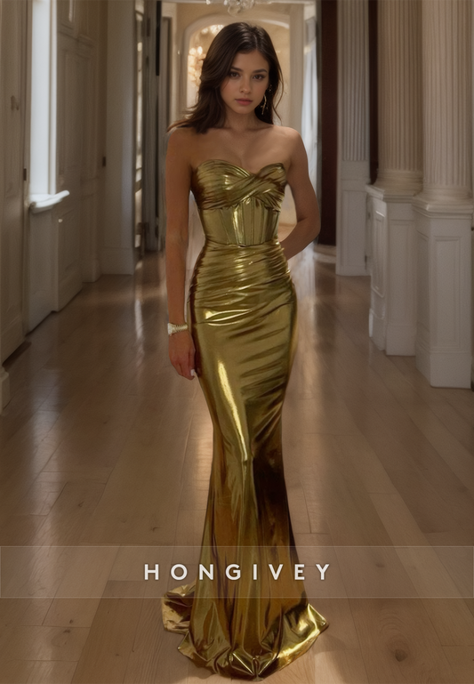 Luxurious Gold Strapless Mermaid/Trumpet Evening Dress Formal Evening Party Gown