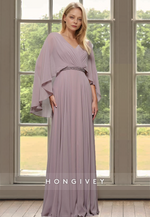 Chiffon Plus Size Long Sleeves Mother of the Bride Wedding Guest Dress