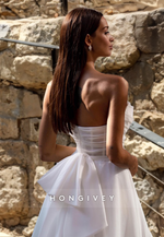 Illusion Strapless Lace-Up Back Bow Detail With Train And Slit Wedding Dress