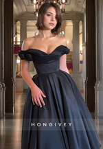 L1215 - Couture Simple Off-Shoulder Waist Princess Prom Formal Evening Party Dress