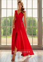 Satin A-Line V-Neck Sleeveless High Low Mother of the Bride Dress