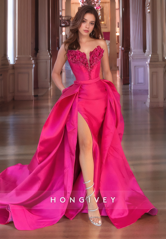 Chic Applique A-Line with Slit Formal Party Gown Evening Dress 2025 HONGIVEY