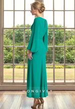 HM294 - V-Neck Long Sleeve A-Line Empire With Slit Cocktail Evening Dress