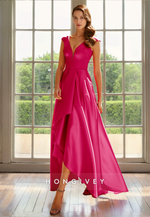 Satin A-Line V-Neck Sleeveless High Low Mother of the Bride Dress