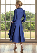 Satin A-Line Empire 3/4 Sleeves With Pockets Tea-Length Mother of the Bride Dress