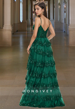 Sparkle Tiered Green Quinceanera Party Evening Prom Dress Ball Gown