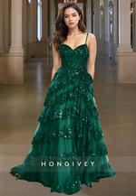 Sparkle Tiered Green Quinceanera Party Evening Prom Dress Ball Gown