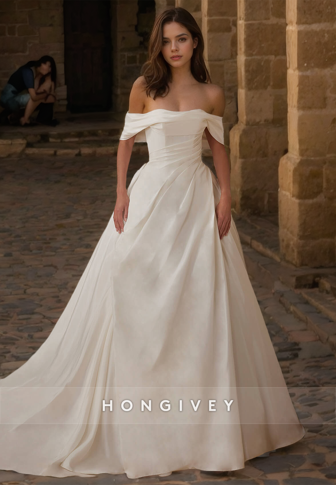 Sexy Satin A-Line Off-Shoulder Empire Ruched With Train Wedding Dress Sexy Satin A-Line Off-Shoulder Empire Ruched With Train Wedding Dress