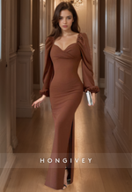 HONGIVEY Square Long Sleeves Elegant Mermaid Evening Dress Formal Party Gown