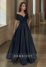 HONGIVEY Classic Solid A-Line Formal Evening Dress Floor Off-Shoulder Customized Prom Gown