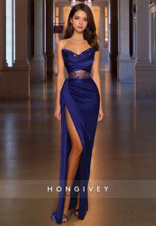 Luxurious Sweetheart High Waist Mermaid/Trumpet Dress Purple Side Slit Floor Length Prom Gown