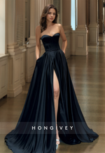 HONGIVEY Simple Solid Formal Evening Dress Floor Length Strapless Prom Gown