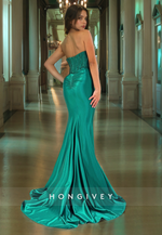 Green Strapless Evening Dress Applique Sweetheart Trumpet Formal Gown HONGIVEY