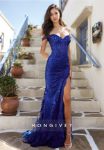 HONGIVEY Elegant Applique Mermaid Evening Dress 2025 Royal Blue Straps Formal Party Gown