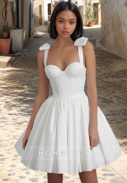 Satin A-Line Sweetheart Spaghetti Straps Short Wedding Dress