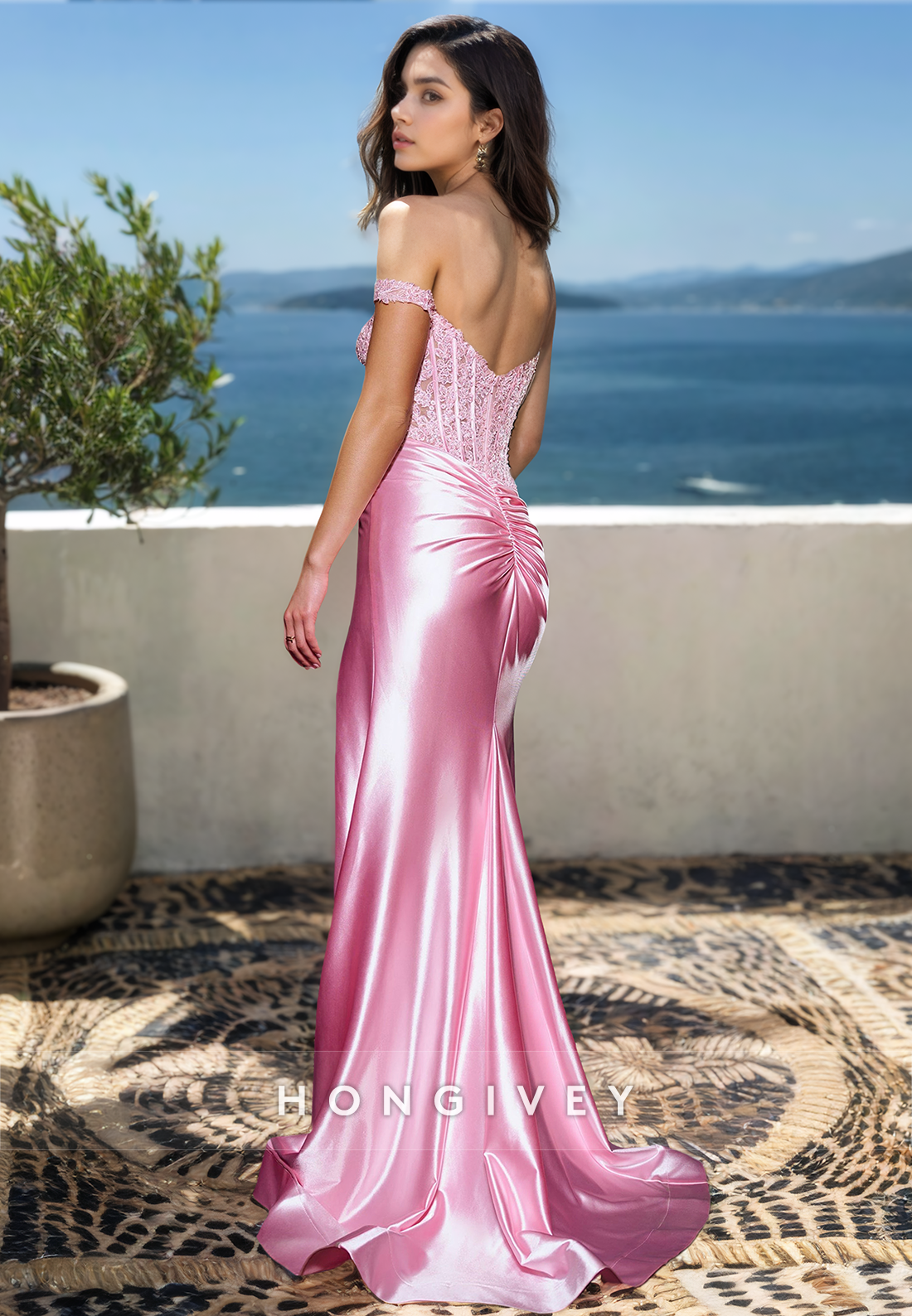 HONGIVEY 2025 New Sparkle Pink Evening Dress Straps Sweetheart Mermaid/Trumpet Prom Dress